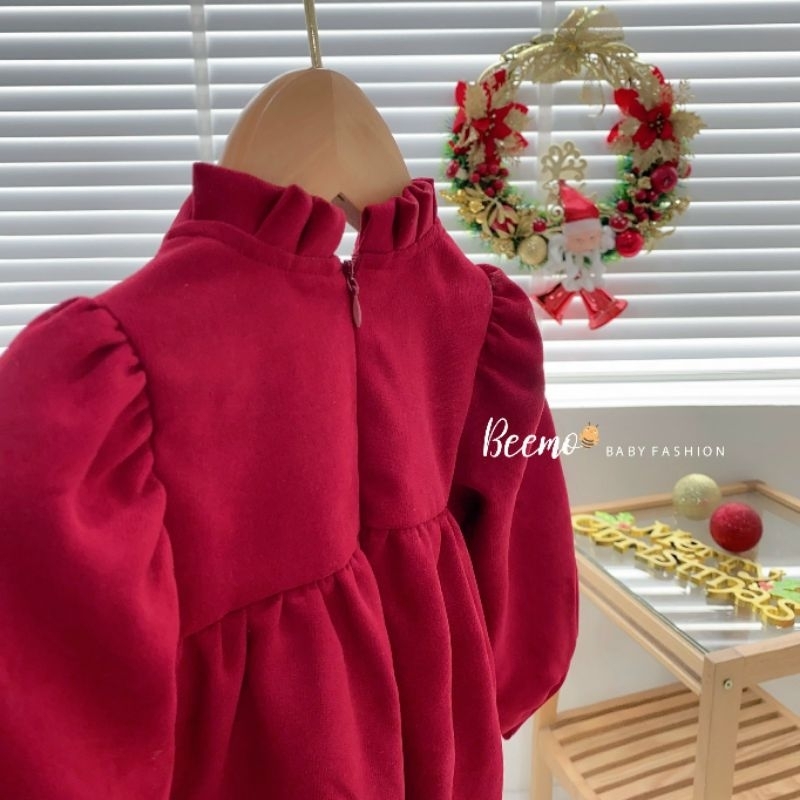 Váy đỏ dài tay bé gái 🍓 Hãng Beemo🍓 Váy thu đông size 9-25kg