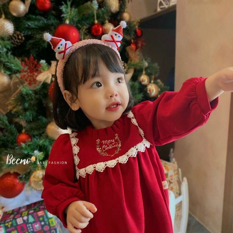 Váy đỏ dài tay bé gái 🍓 Hãng Beemo🍓 Váy thu đông size 9-25kg