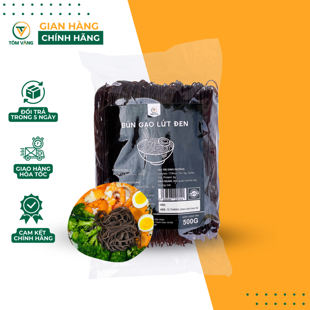 Bún gạo lứt đen giảm cân hữu cơ TÔM VÀNG eat clean ăn kiêng tiểu đường gym 500g
