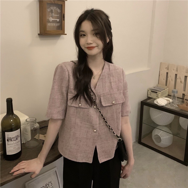 Áo sơ mi tay ngắn , áo sơ mi VGU hai nắp túi