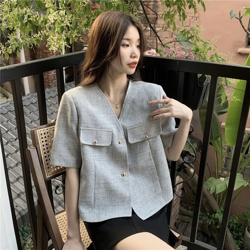 Áo sơ mi tay ngắn , áo sơ mi VGU hai nắp túi