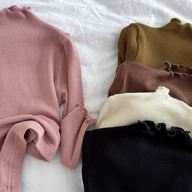 Áo Dài Tay Len Tăm Mỏng Nhẹ Nhún Bèo Cho Bé Gái Phong Cách Hàn Quốc Thu Đông 2023