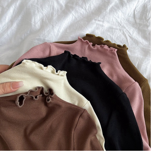 Áo Dài Tay Len Tăm Mỏng Nhẹ Nhún Bèo Cho Bé Gái Phong Cách Hàn Quốc Thu Đông 2023