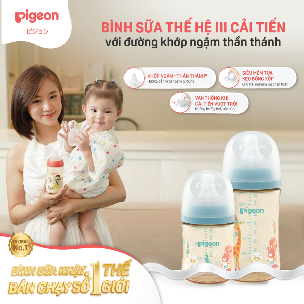 Bình sữa Pigeon nội địa Nhật thế hệ 3 mới, đủ size 160ml/240ml
