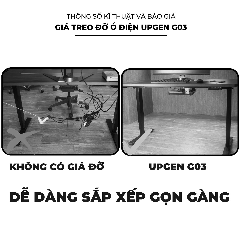 Khay đi dây điện bàn làm việc UPGen G03 - Hàng Chính Hãng