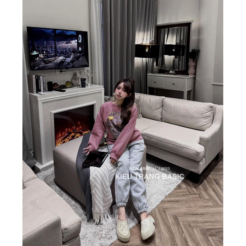 BỘ NỈ HÌNH VOI TÍM CHỮ CIRCUS QUẦN GHI