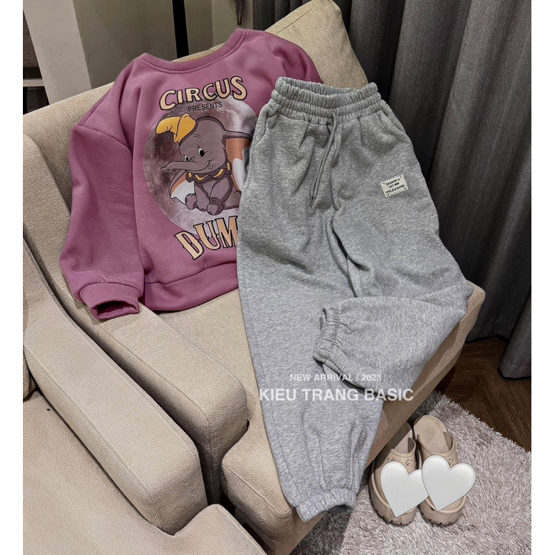 BỘ NỈ HÌNH VOI TÍM CHỮ CIRCUS QUẦN GHI