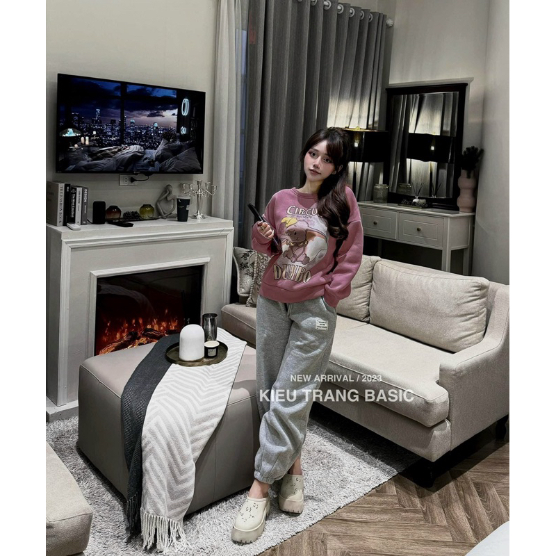 BỘ NỈ HÌNH VOI TÍM CHỮ CIRCUS QUẦN GHI