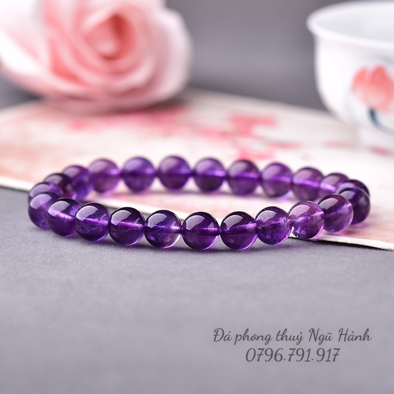 Vòng tay Thach Anh tím 8A svip siêu đẹp kiểm định