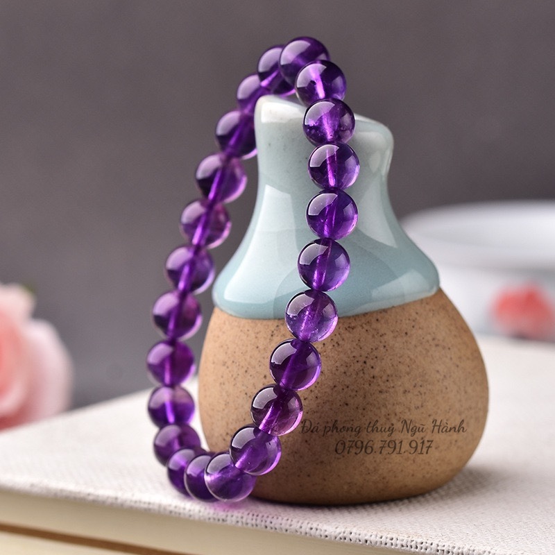 Vòng tay Thach Anh tím 8A svip siêu đẹp kiểm định