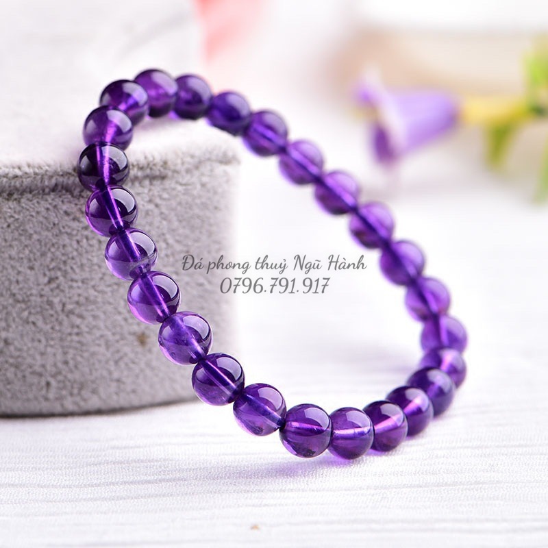 Vòng tay Thach Anh tím 8A svip siêu đẹp kiểm định