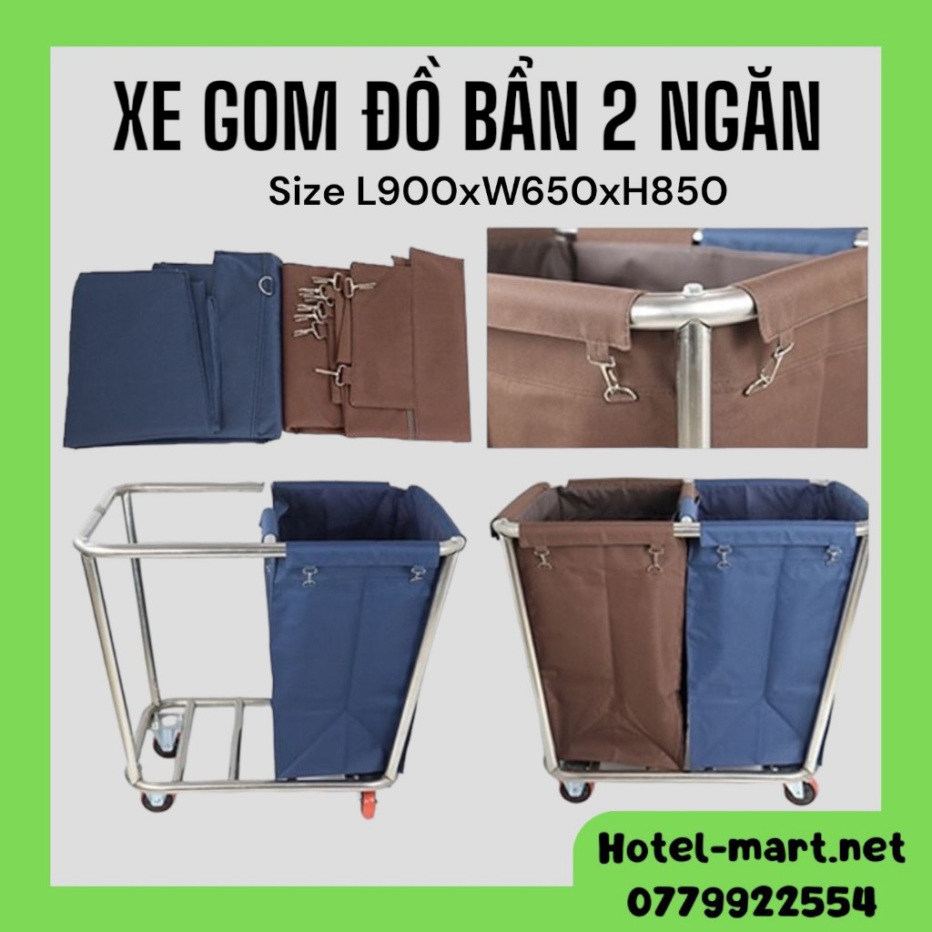 Xe Gom Đồ Bẩn Trong Khách Sạn, Xe Dọn Phòng Khách Sạn 2 Ngăn