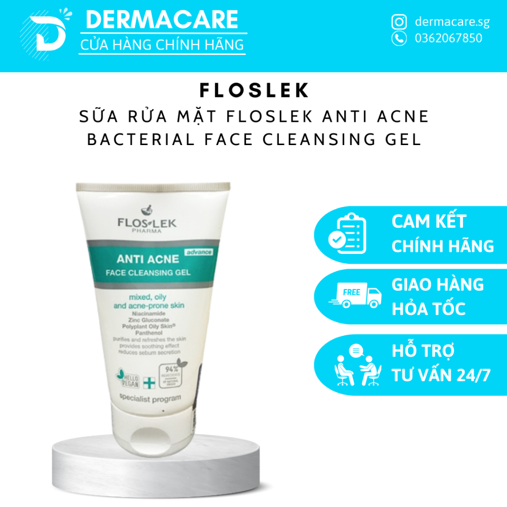 [FLOSLEK] Sữa rửa mặt Floslek Cho Da Dầu Mụn Anti Acne Bacterial Face Cleansing Gel