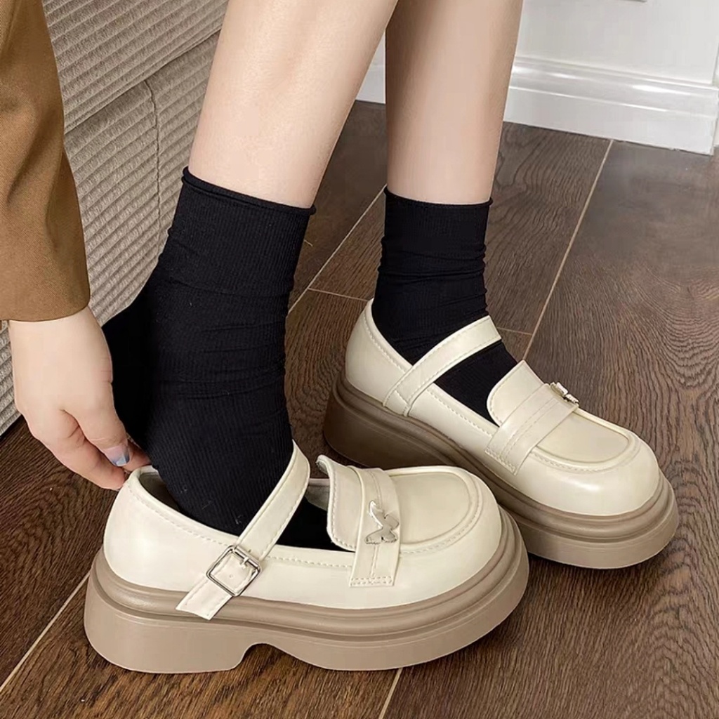 Giày lolita nữ đế bánh mì phong cách Hàn Quốc MSLOF-003 khuy bên - Giày da nữ thời trang