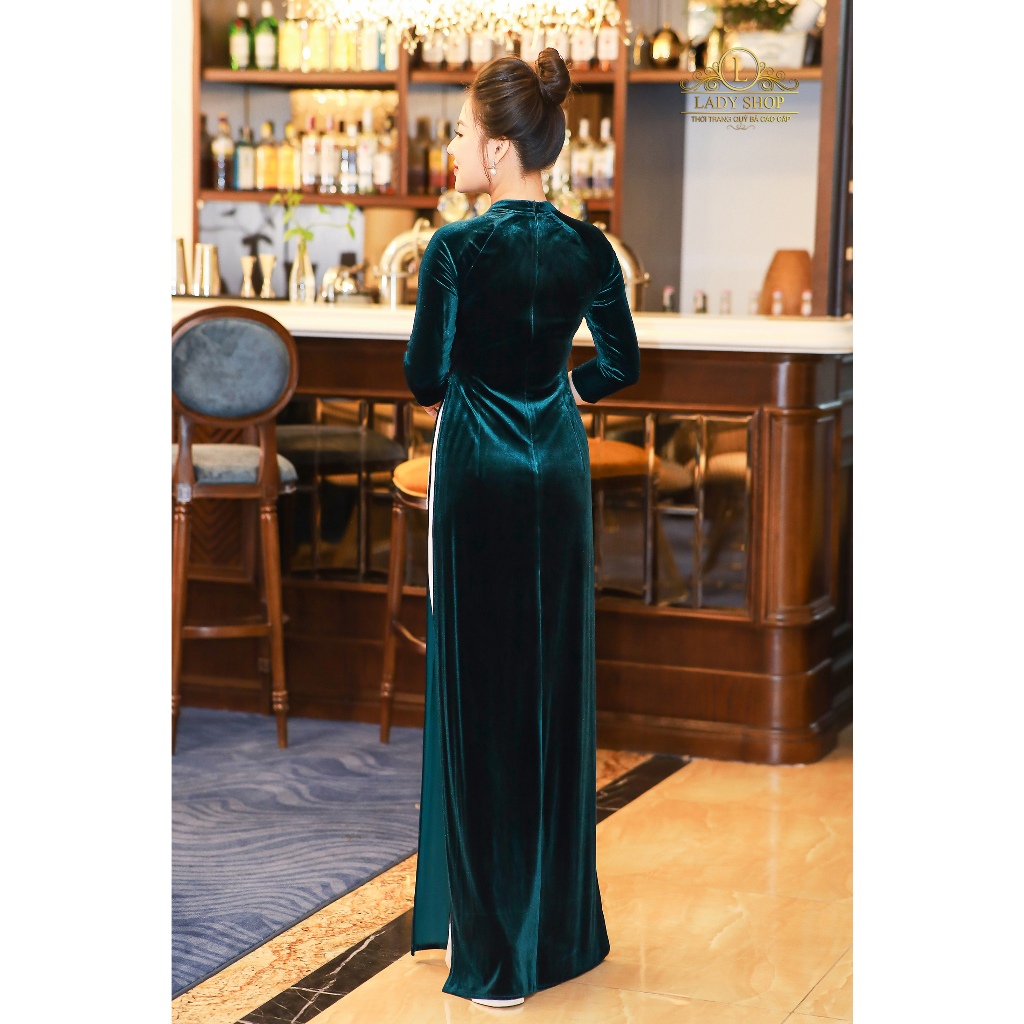 Áo Dài nhung cổ tàu giọt lệ đuôi công Ladyshop thời trang trung niên cao cấp T316