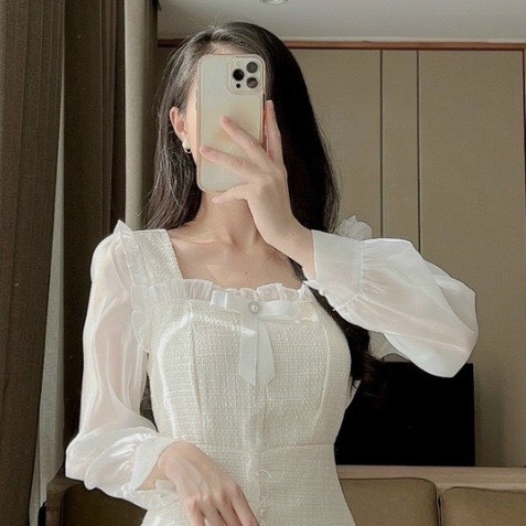 Váy dạ tweed đi chơi, váy retro chất vải mềm mại cao cấp