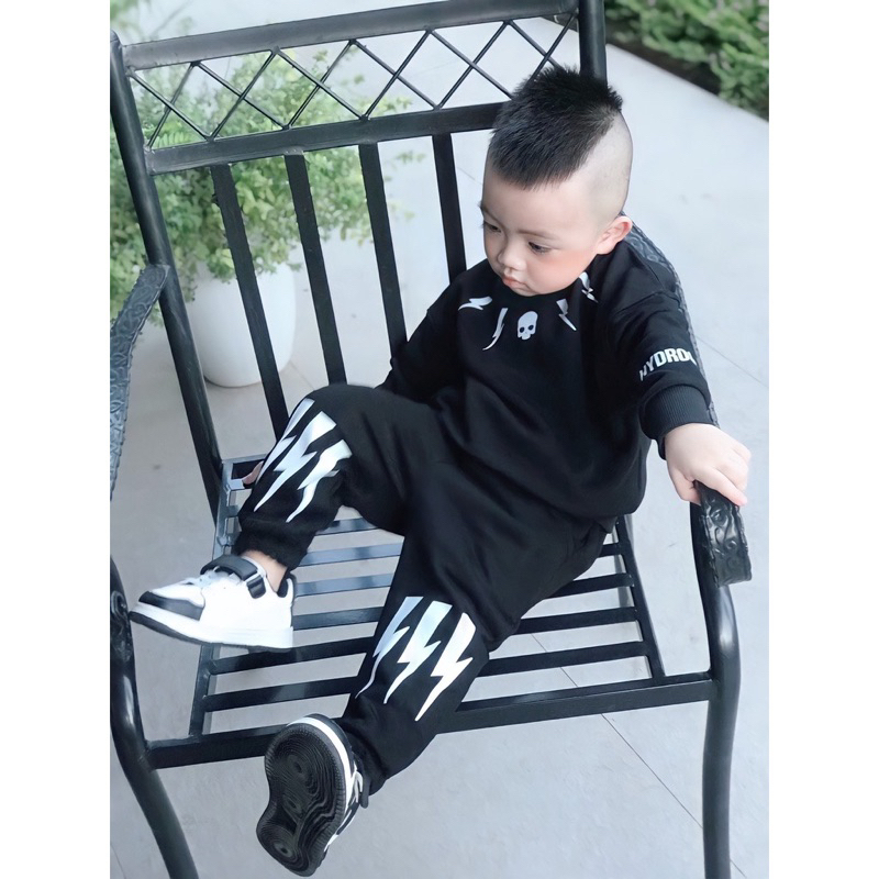 Bộ nỉ da cá đen Hydro tia sét cho bé trai siêu đẹp size từ 12-35 cân