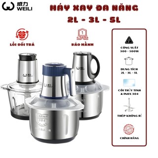 Máy xay thịt, xay đa năng WEILI 2L-3L-5L, công suất 300 - 500W, cối thủy tinh và thép không gỉ 