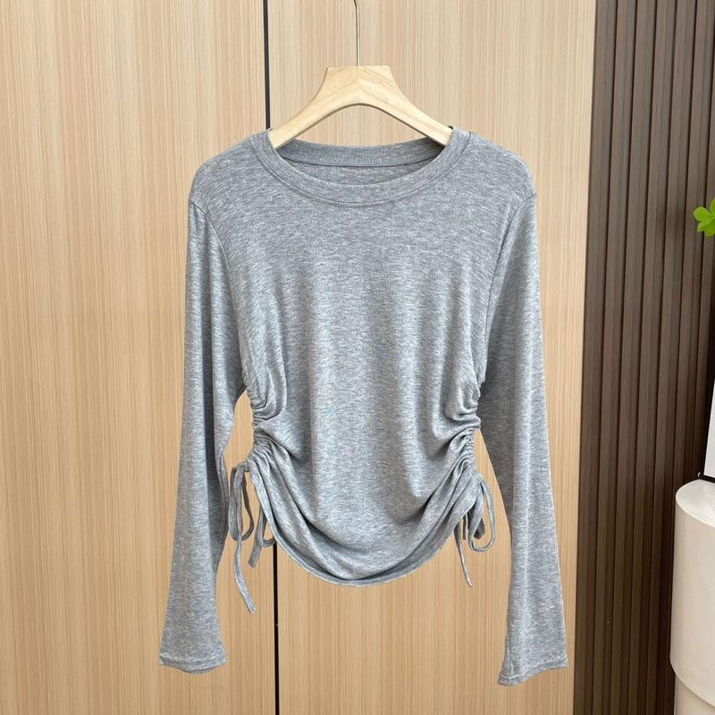 Áo thun kiểu tay dài rút dây hai bên vạt bầu siêu xinh Michi, áo len tăm nữ rút dây hai bên - HYE