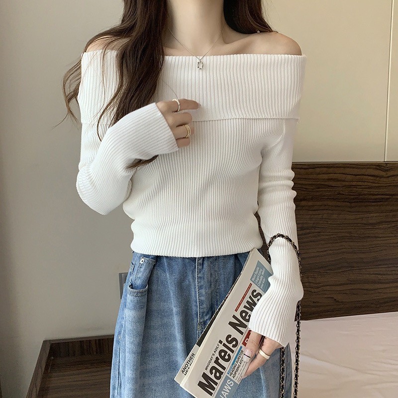 Áo len trễ vai màu trơn thời trang thu đông cho nữ siêu hot - HYE