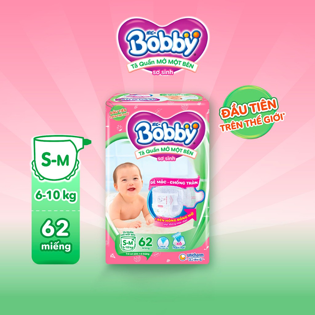 Tã/bỉm quần BOBBY SƠ SINH Mở Một Bên Đầu Tiên Trên Thế Giới thiết kế riêng dễ mặc size NB,S 6-10