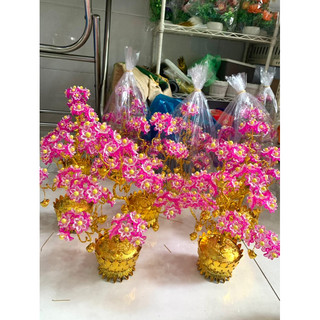 Chậu sen với hoa pha lê cao 35cm