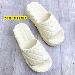 Dép bánh mì nữ quai ngang Chỉ Trần, dép quai ngang nữ đế độn 6cm Đức Phúc Chọn tăng 1 size