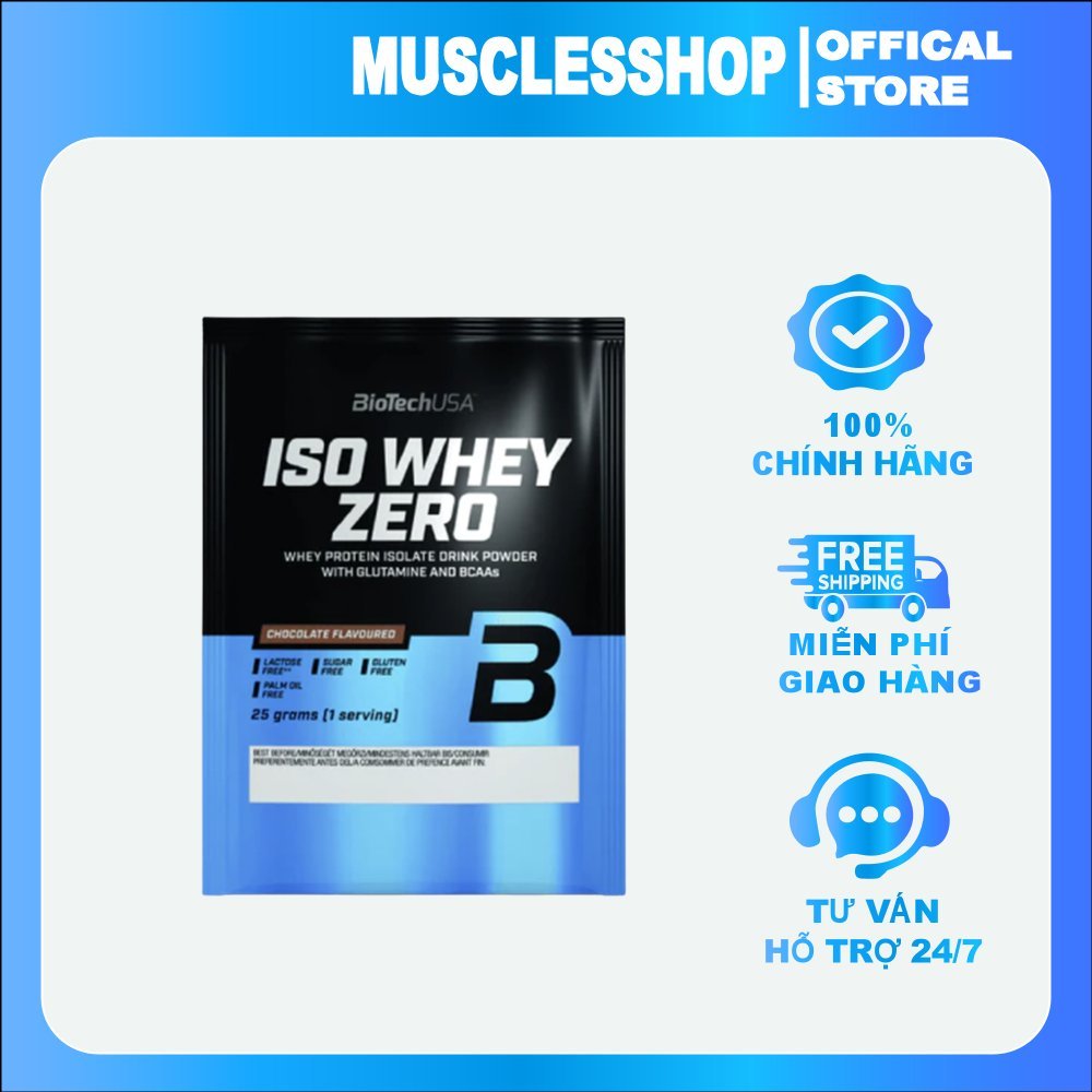 Sample Iso Whey Zero -  Whey Protein Isolate BioTech , Hỗ Trợ Tăng Cơ/Giảm Mỡ, 22g Protein, 9g EAA, 5G BCAA.