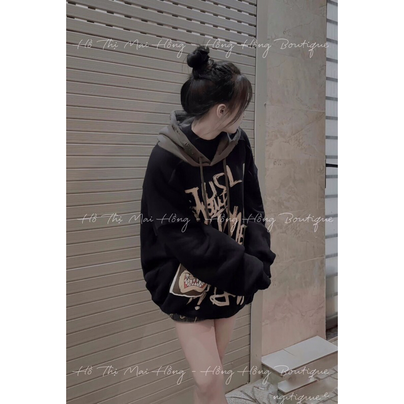 Áo nỉ hoodie có mũ phối chữ siêu kute