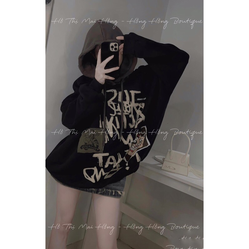Áo nỉ hoodie có mũ phối chữ siêu kute