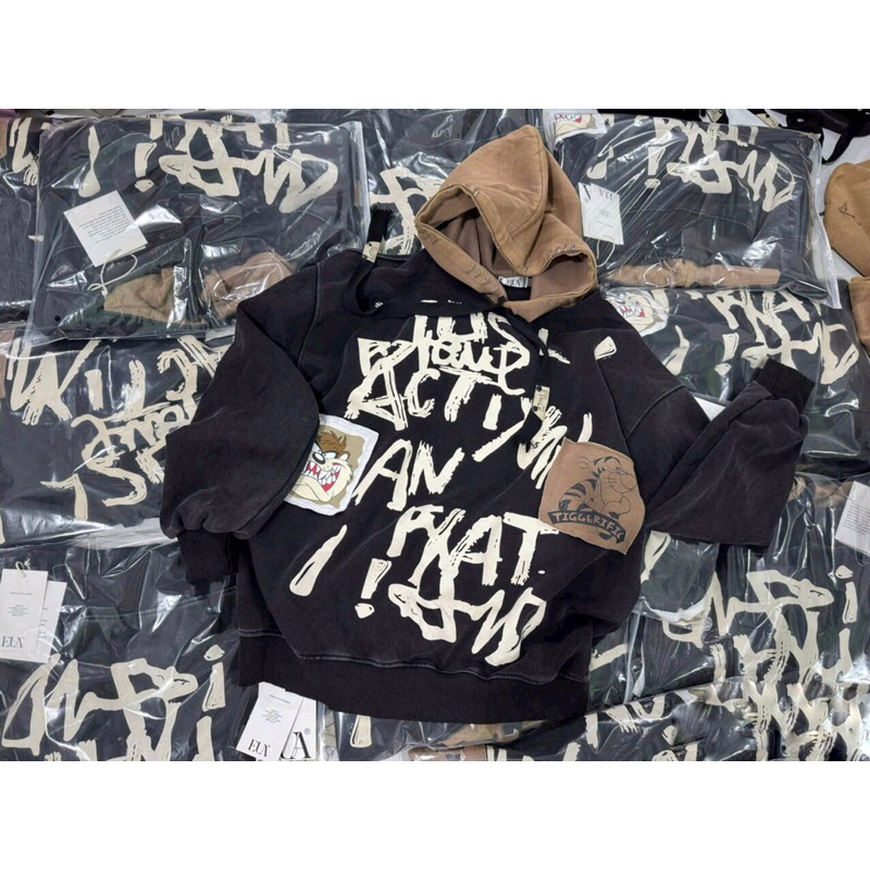 Áo nỉ hoodie có mũ phối chữ siêu kute