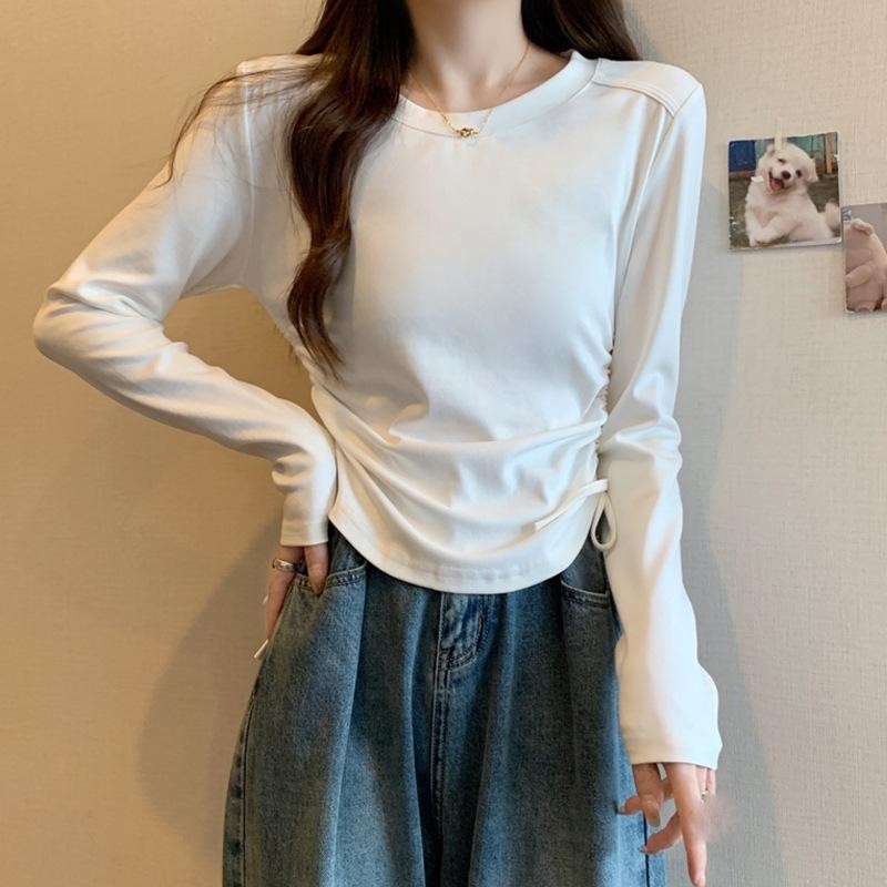 Áo thun kiểu tay dài rút dây hai bên vạt bầu siêu xinh Michi, áo len tăm nữ rút dây hai bên - SP