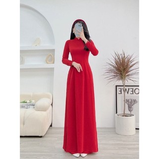Áo dài trơn 2 tà truyền thống lụa mỹ màu đỏ tươi