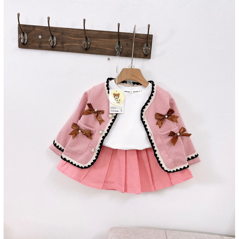 Set váy dạ nơ siêu đẹp cao cấp cho bé gái