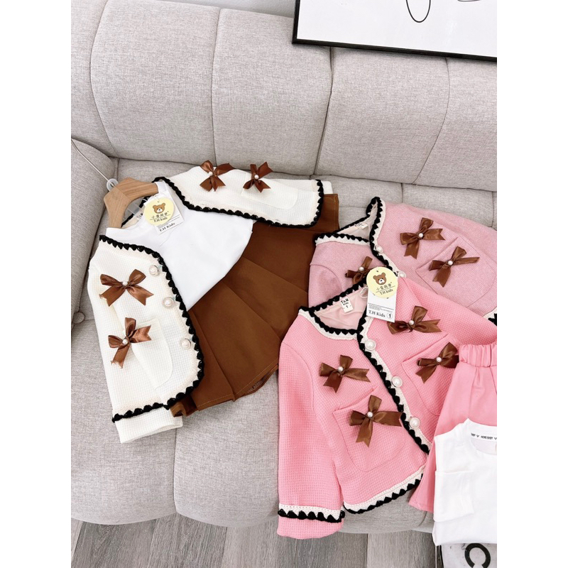 Set váy dạ nơ siêu đẹp cao cấp cho bé gái