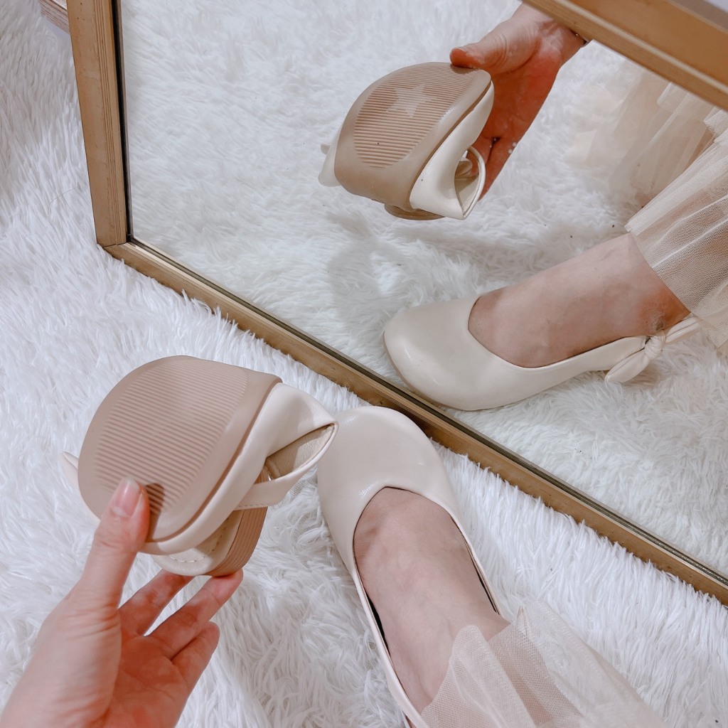 Giày nữ - sandal mũi tròn thắt nơ hậu đế dẻo cao 3cm SDLA851