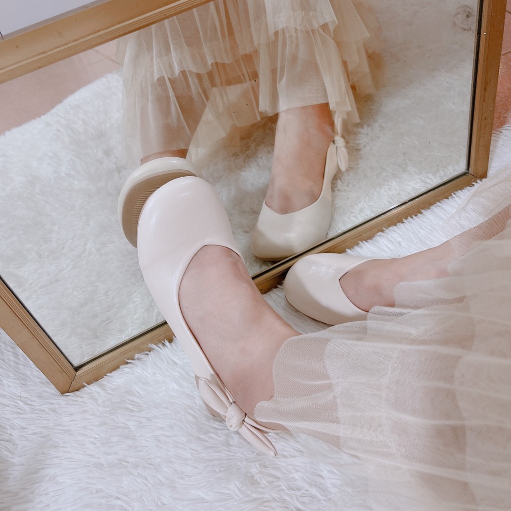 Giày nữ - sandal mũi tròn thắt nơ hậu đế dẻo cao 3cm SDLA851