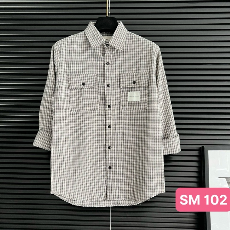 Áo sơ mi nam cao cấp chất liệu cotton đẹp màu nâu trắng họa tiết karo dài tay kiểu dáng hàn quốc HADO21 nhiều mẫu đẹp
