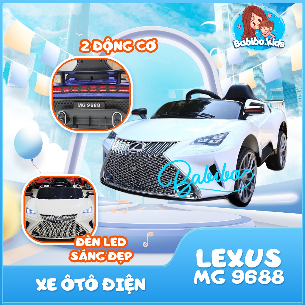 Xe ô tô điện trẻ em, xe điện cho bé mẫu siêu sang LEXUS MG9688 có kết nối bluetooth- Babibokids