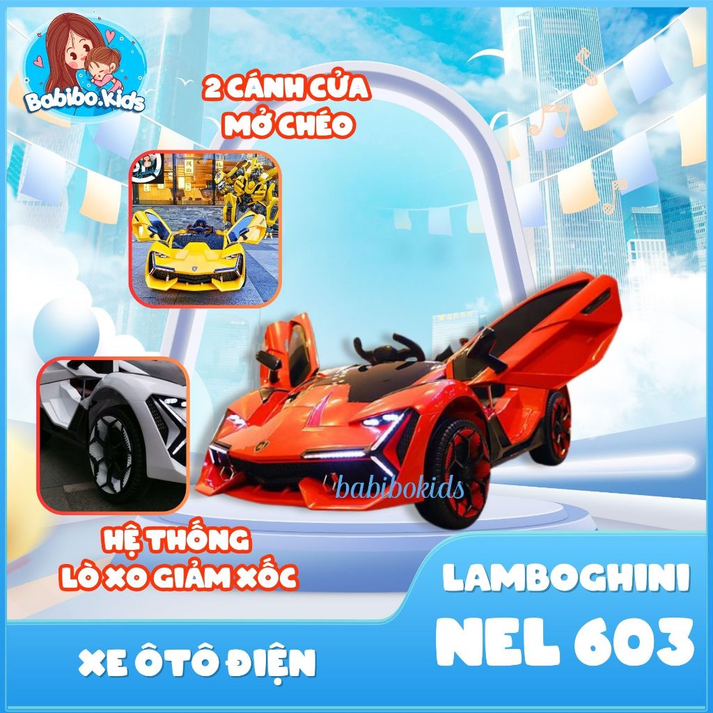 Xe Ô TÔ điện cho bé, Xe điện trẻ em siêu sang mẫu Lamboghini cho bé có điều khiển từ xa kết nối Bluetooth- Babibokids
