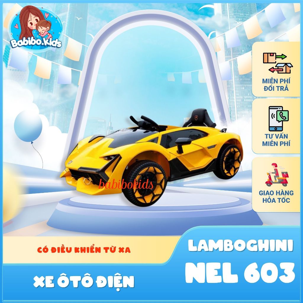 Xe Ô TÔ điện cho bé, Xe điện trẻ em siêu sang mẫu Lamboghini cho bé có điều khiển từ xa kết nối Bluetooth- Babibokids