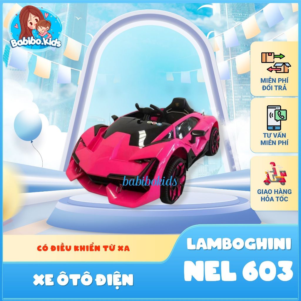 Xe Ô TÔ điện cho bé, Xe điện trẻ em siêu sang mẫu Lamboghini cho bé có điều khiển từ xa kết nối Bluetooth- Babibokids