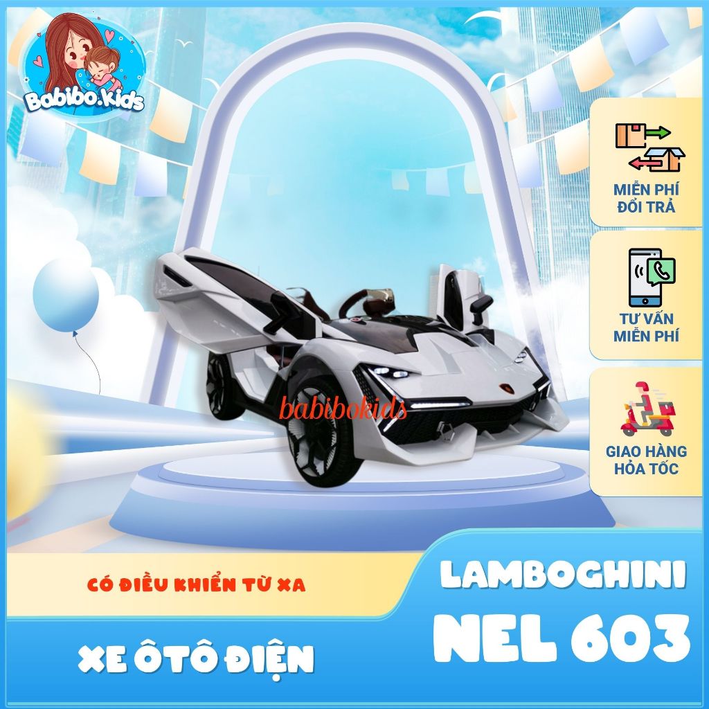 Xe Ô TÔ điện cho bé, Xe điện trẻ em siêu sang mẫu Lamboghini cho bé có điều khiển từ xa kết nối Bluetooth- Babibokids