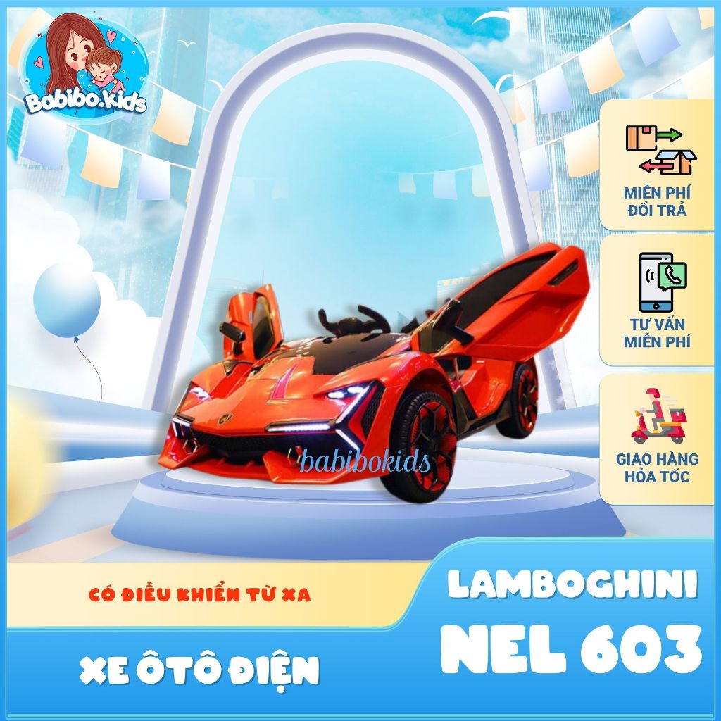 Xe Ô TÔ điện cho bé, Xe điện trẻ em siêu sang mẫu Lamboghini cho bé có điều khiển từ xa kết nối Bluetooth- Babibokids