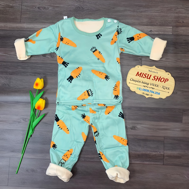 Bộ nỉ bông bé trai bé gái lót lông siêu ấm 8-22kg quảng châu cao cấp