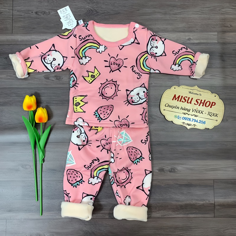 Bộ nỉ bông bé trai bé gái lót lông siêu ấm 8-22kg quảng châu cao cấp