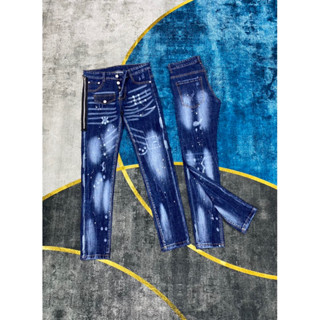 Quần jeans xanh DSQ mix khoá rìa 4cúc