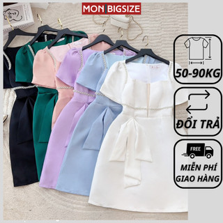 Váy bigsize nữ đầm dự tiệc đi chơi kiểu viền ngọc chất tafta cao cấp MON big size 50 - 90kg