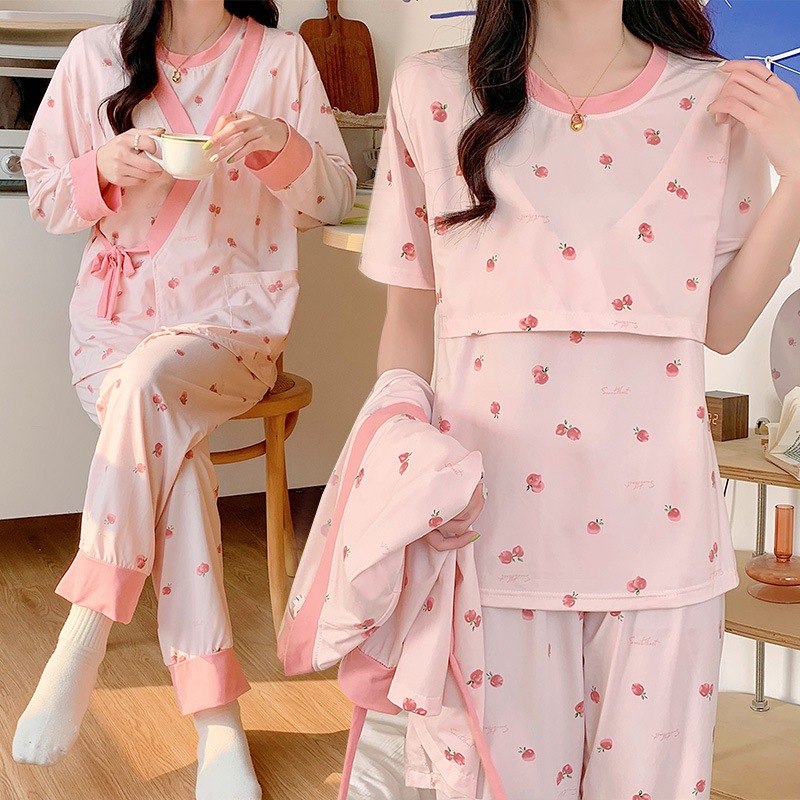 Bộ đồ pijama bầu và sau sinh cho con bú tiện lợi cotton cao cấp