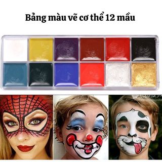 Bảng vẽ 12 mầu sơn dầu,  vẽ cơ thể , vẽ mặt  tặng kèm 6 cọ vẽ mặt vẽ hallloween